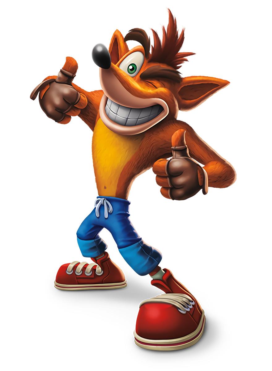 Crash Bandicoot character render giving two thumbs up on a plain white background.