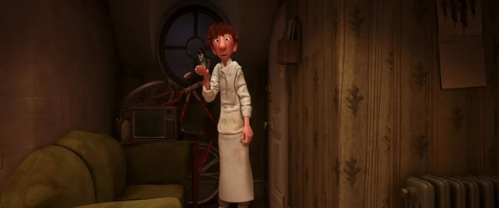 Linguini introducing Remy to his apartment